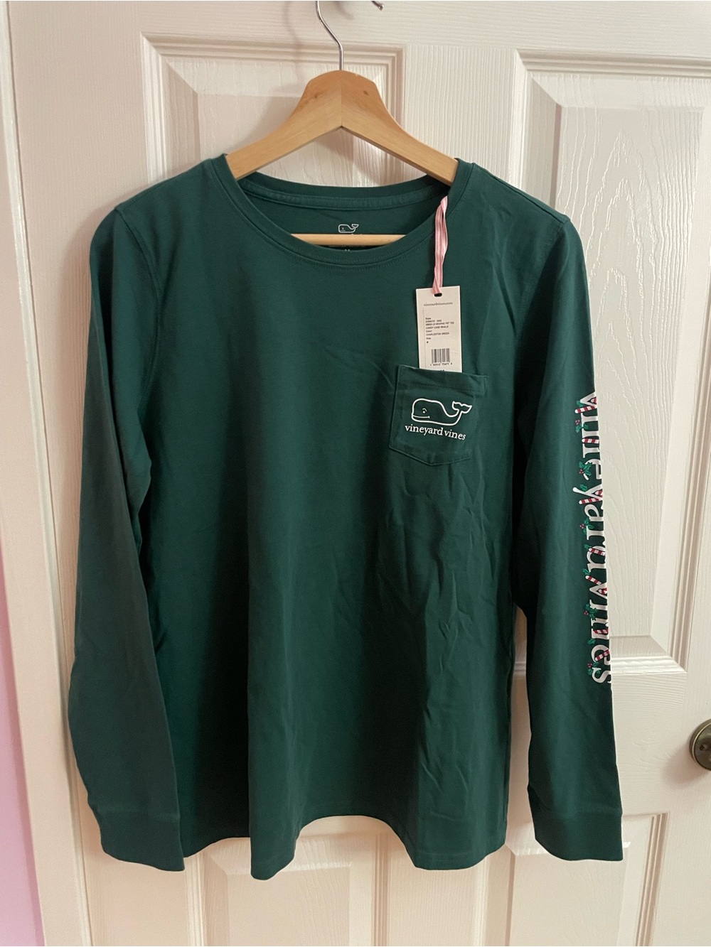 Vineyard Vines Forest Green Long Sleeve Pocket Tee with Sleeve Logo